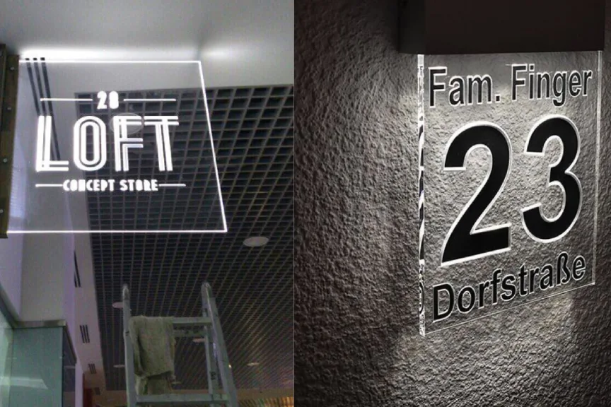 Acrylic Glow Sign Boards mounted on Shop