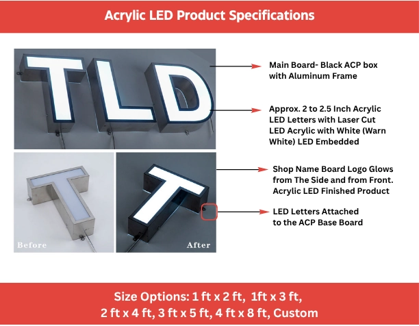 Acrylic LED Sign Board Spefifications