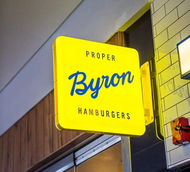 Acrylic LED Name Board for Shop- Byron Humburgers Store