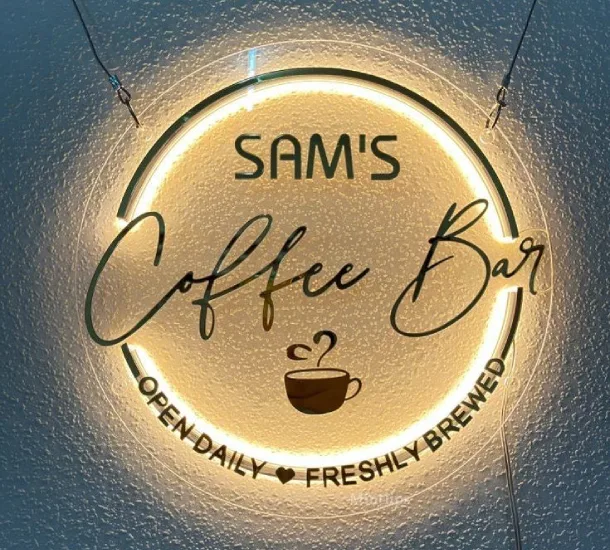 Acrylic LED Name Board for Shop- Sam's Coffee Shop
