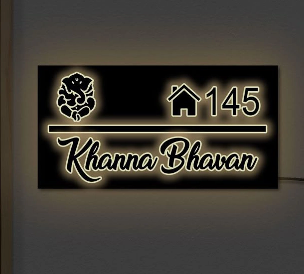 Acrylic LED Name Board for Home- Khanna Bhawan