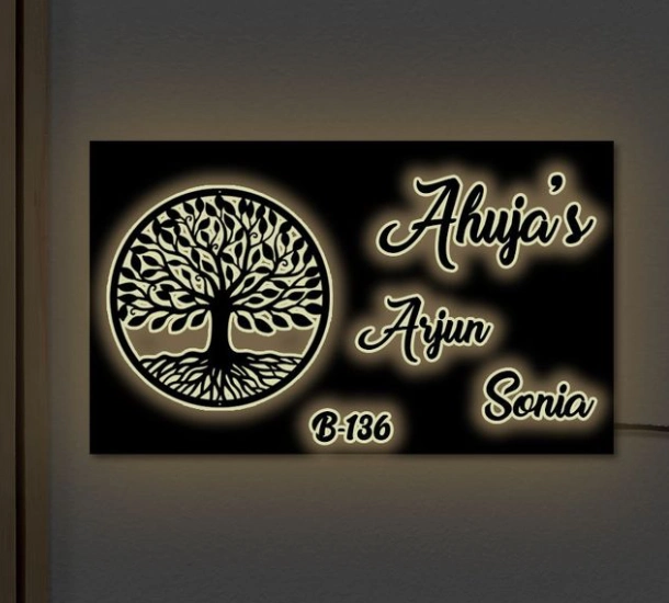 Acrylic LED Name Board for Home- Ahuja's Residence