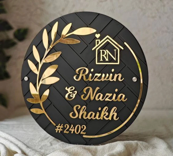 Acrylic LED Name Board for Home- Round Shaped Board