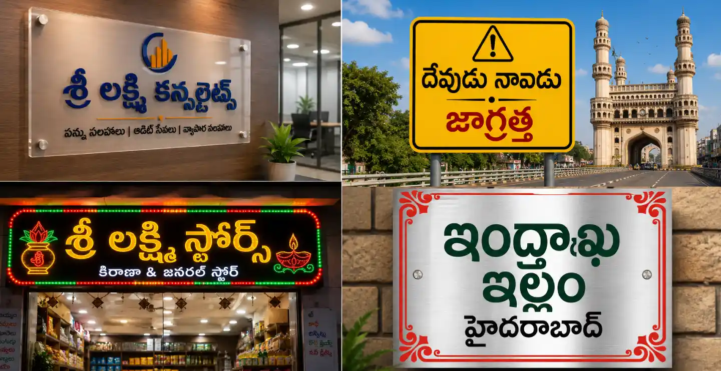 Telugu Sign Board in Hyderabad: Designs, GHMC Rules & Cost