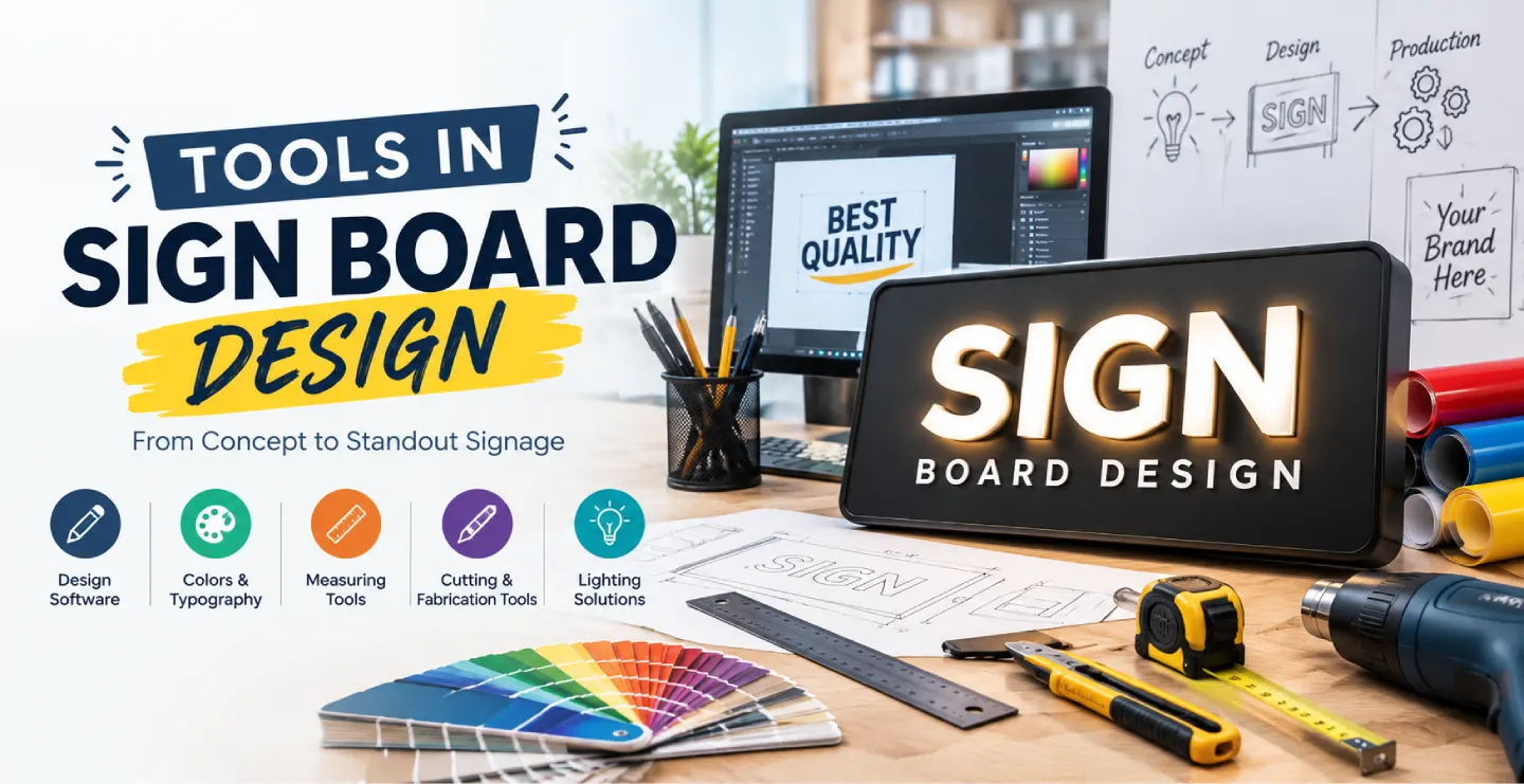 Use of Various Tools in Sign Board Design: From Software to Workshop Machines